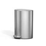 Simplehuman 6L Semi-Round Step Can in Brushed Stainless Steel, hands-free foot pedal, space-saving design.