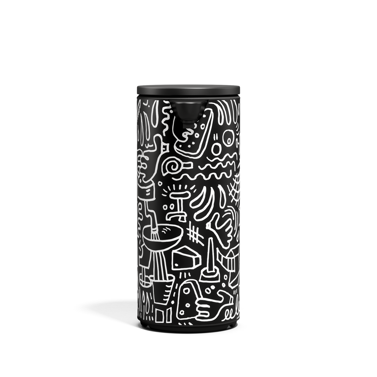 Simplehuman 9 oz. Rechargeable Sensor Pump, Black Doodle Graphic finish, touch-free dispenser.