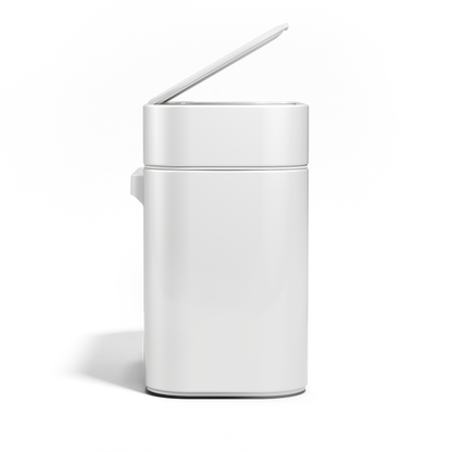 Front view of Simplehuman White Compost Caddy with lid slightly lifted for quick access.