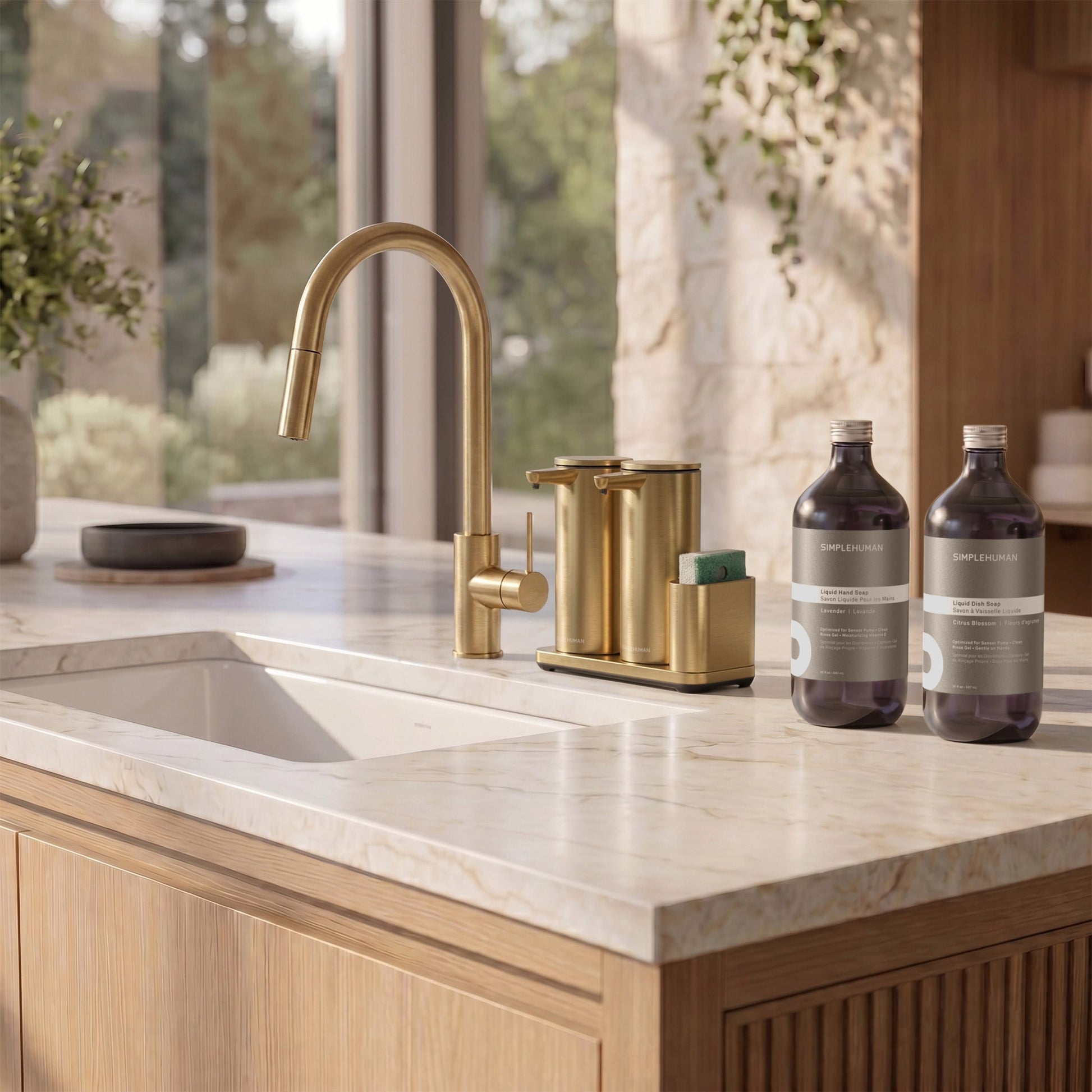 Simplehuman's Sensor Pump with Hand and Dish Soap Refill Bottles.